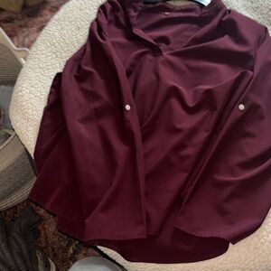 Burgundy Long Sleeve Blouse with straps to button for 3/4 sleeves